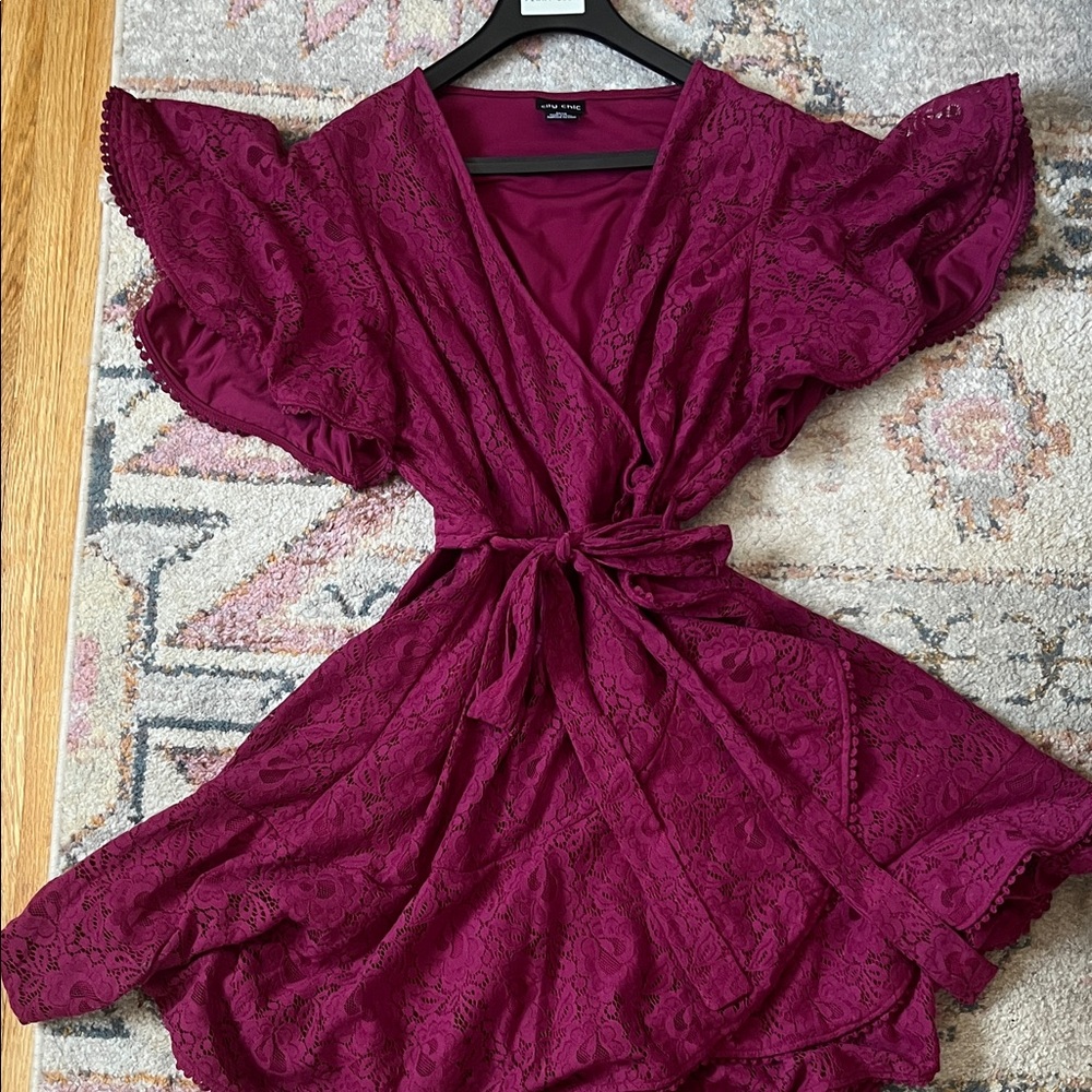 City Chic Burgundy Lace Mini Dress